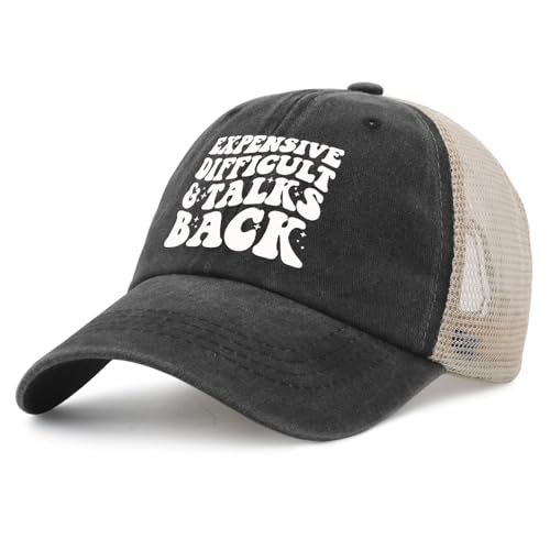 Image of Expensive Difficult and Talks Back Hat for Women Cute Cap for Womens AllBlack Ball Cap Humor for Truck Drivers