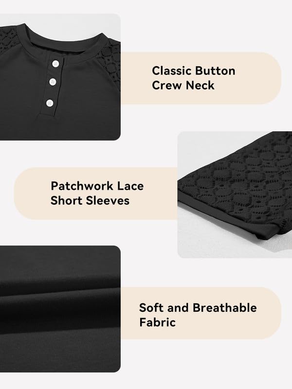 Girls Fashion Lace Short Sleeve Shirts Casual Button Crewneck Blouses Tops 6-15 Years4