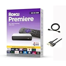 Roku 3920RW-SW Premiere - 4K/HDR Streaming Media Player, Enabled with Premium High Speed HDMI Cable & Simple Remote, Wi-Fi, with HDMI Cable and USB Extension Cord