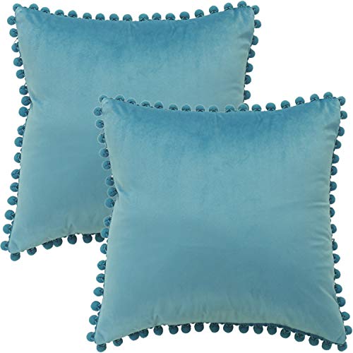 BlueCosto 2X Teal Blue Soft Velvet Decorative Square Throw Pillow Covers Set Cushion Case for Sofa Couch Home Bed Car 18x18Inch 45x45cm