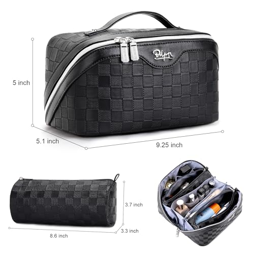 BOYATU Travel Makeup Bag Organizer Cosmetic Bag: 3 Pcs Set Make up Bags for Women with Handle - Waterproof Vegan Leather Toiletry Bags Travel Essentials Pouch with Compartments (01-Black) - Image 3