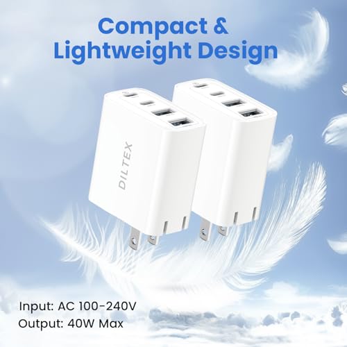 Image of 4USB Ports Gan 40W Foldable Charger 2 Pack - Compact USB-C & USB-A Fast Charger with Smart Power Output for Safe Charging- Charging Block compatible with Apple, Android & Google Devices Simultaneously