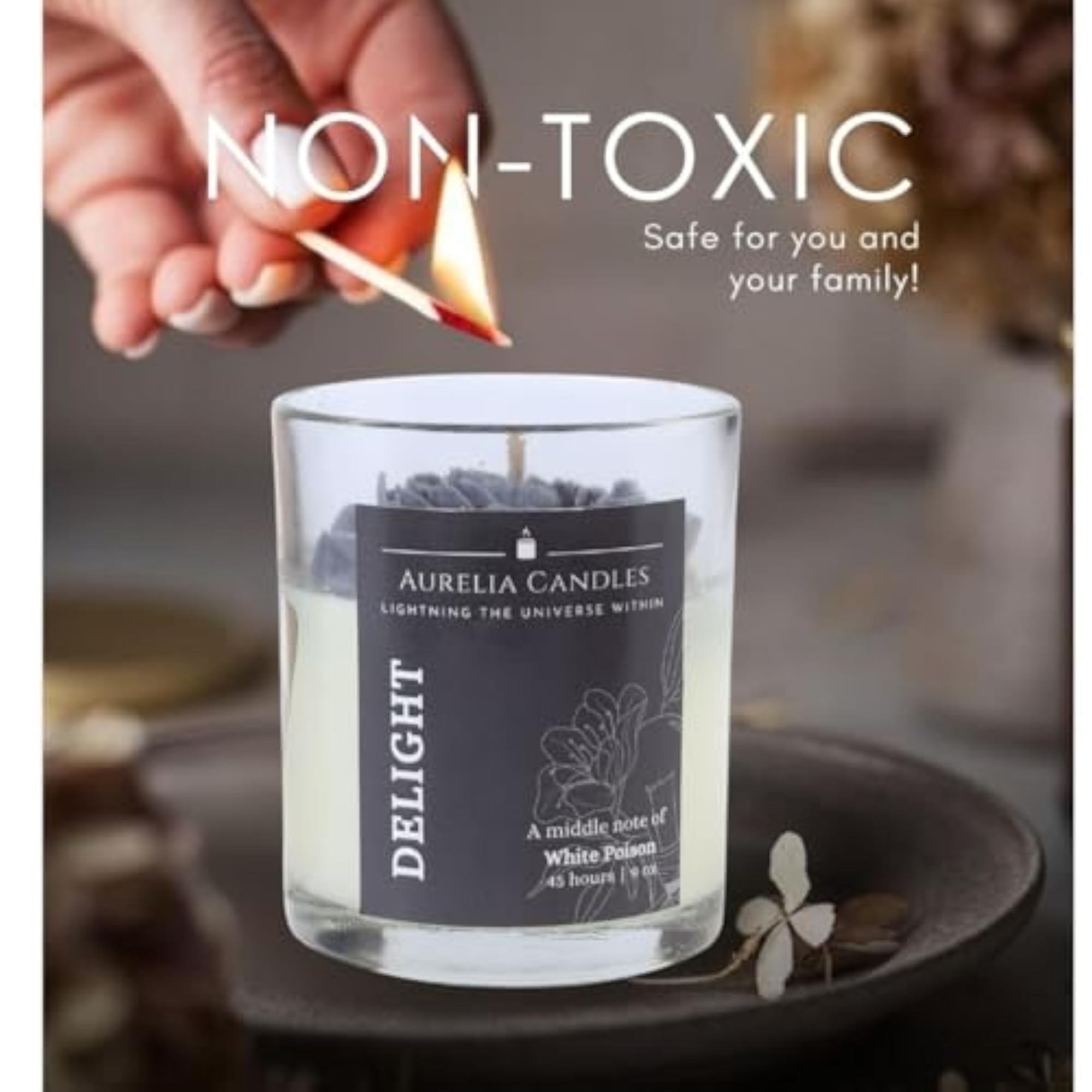 Set of 2 Long Lasting Scented Soy Wax Black Phony Flower Candle