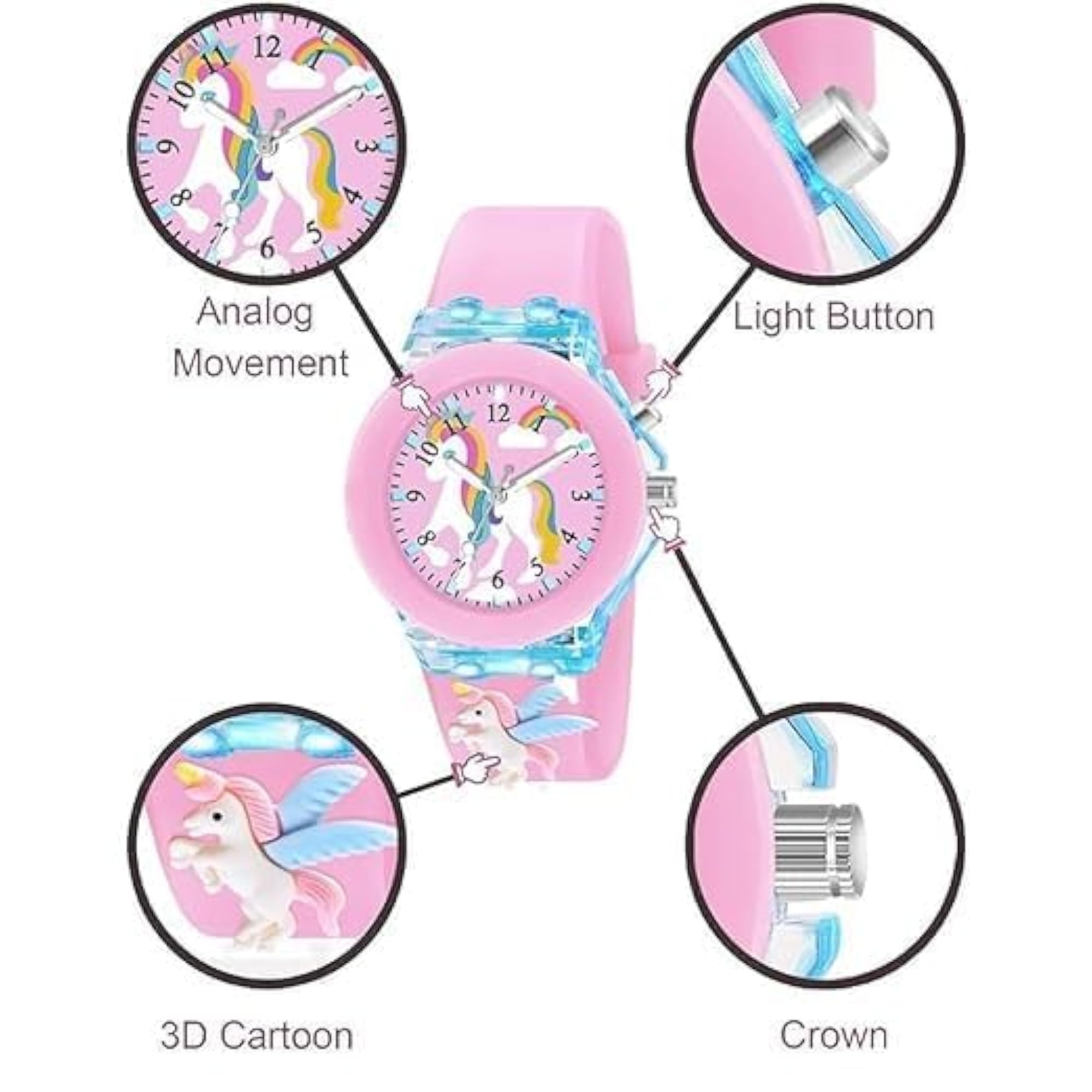 Kids Unicorn Watch, Pink Analog Display