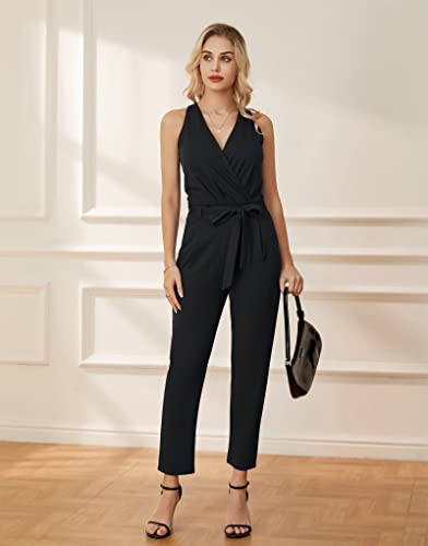 Grace Karin Women's Summer Jumpsuit Halter Neck Casual Wrap V Neck Belted Wide Leg Pants Rompers #TOP6