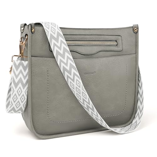 TANTOMI Handtasche Damen Mittelgroß Umhängetasche mit Vielen Fächern Crossbody Bags Schultertasche mit Verstellbarem Riemen für Tägliches Arbeiten Einkaufen, Grau