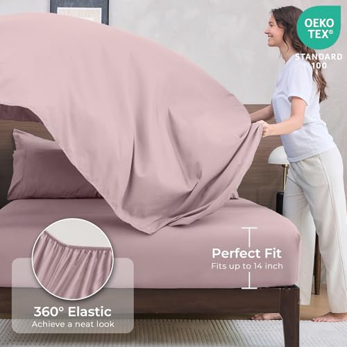 HEVUMYI Rose Gold Queen Comforter Set - 7-Piece All Season Bed in a Bag Queen, Ultra Soft Bedding Set with Comforter, Flat Sheet, Fitted Sheet, Pillowcases, Pillow Shams