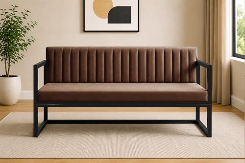 Deco Studio Metal Sofa Cum Bed for Living Room | Modern Industrial Design Metal Frame 3 Seater Sofa Bed for Home, Office & Lounge-Brown