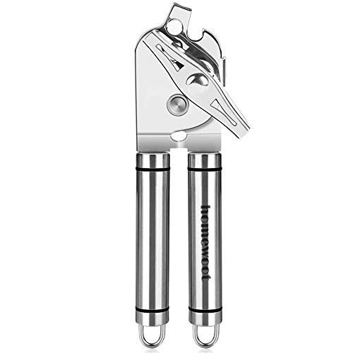 Manual Can Opener Food-Safe 100% Stainless Steel Jar Openers Fit for Veriety Cans Built in Bottle Opener NO-Rust