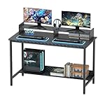 WOODYNLUX Computer Desk with Shelves, 43 Inch Gaming Writing Desk, Study PC Table Workstation with Storage for Home Office, Living Room, Bedroom, Metal Frame, Carbon Black