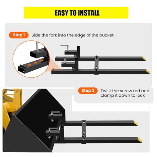 Pallet Forks 60" 4000 Lbs Max, Clamp On Tractor Bucket Forks With Adjustable Stabilizer Bar, Heavy Duty Front Loader Forks, Fork Attachment for Skid Steer, Loader Bucket