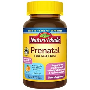 Nature Made Prenatal with Folic Acid + DHA, Prenatal Vitamin and Mineral Supplement for Daily Nutritional Support, 60 Softgels, 60 Day Supply
