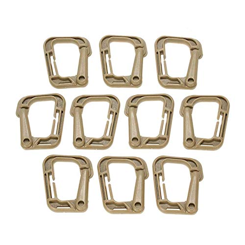 AKOAK 10 Pack Multipurpose Coyote Tan D-Ring Plastic Buckle Locking Hanging Hooks Backpack Hanging Locks Snap Keychains for Backpack Straps Webbing Paracord Bracelet Outdoor Tool