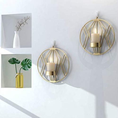 Sziqiqi Set of 2 wall candle holders for living room, wall sconces for pillar candles or tea light, Metal metal candelabra for Living Room Bedroom, for Wedding Bedroom Decor, Gold