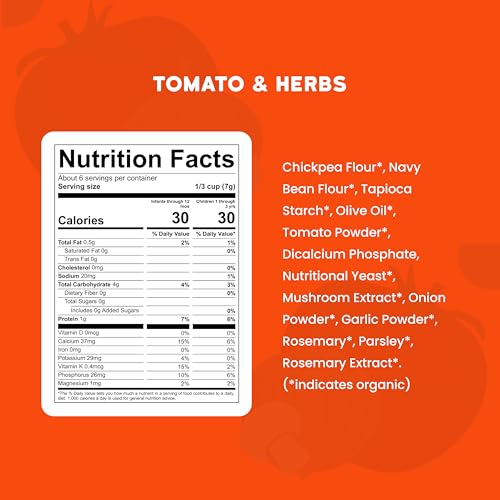 Image of Serenity Kids Tomato & Herbs - USDA Certified Organic, Grain Free & Non-GMO Veggie Puffs - Easy-Dissolve Texture - 1.5 Oz, Pack of 6