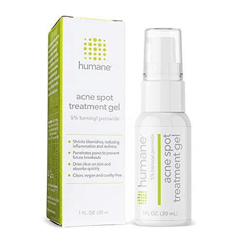 Humane Acne Spot Treatment Gel - 5% Benzoyl Peroxide Helps Unclog Pores and Provides Blemish Relief - Soothing Aloe Vera Gel and Licorice Root Extract - Vegan and Cruelty-Free - 1 Fl OZ