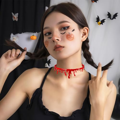 YCICHE 2 Stück Halloween Blut Halskette - Blutstropfen Design, Halloween Dekoration & Kostüm Accessoire, Horror Requisiten für Party und Karneval, Hochwertiges Acryl Schmuckset für Damen und Herren