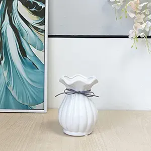 Art Street Decorative Ceramic Flower Vase, Origami European Style Modern Vases for Desk Decoration Table Bookshelf Flower Pot for Home, Living Room, Bedroom (White, Small Size: 9.5X15 Cm)