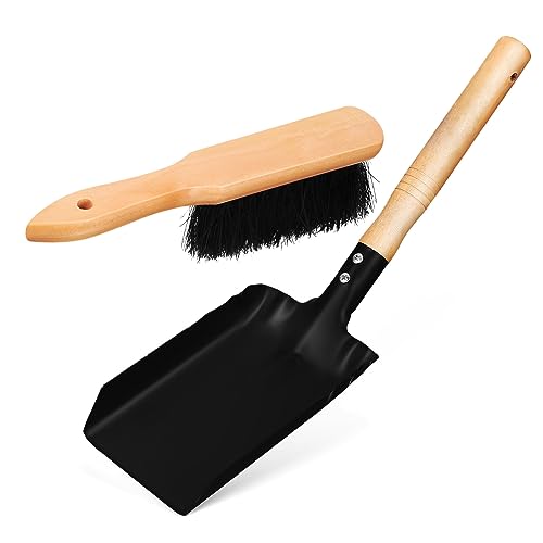 Lurrose 暖炉用シャベルとブラシセット 小型軽量 便利な掃除ツール 家庭用暖炉 ストーブ 庭作業に 木製ハンドル採用 ダストブラシとシャベルセット 1set