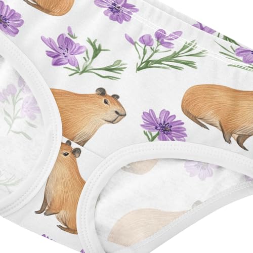 Wusikd Capybaras Girls' Underwear Cotton Purple Flowers Girls Briefs Soft Toddler Underwear 2T4