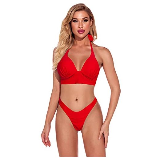 Gybify Tvådelad bikiniset damer sexig enfärgad neckholder baddräkt push up bikini set baddräkt strandkläder hög midja strandkläder