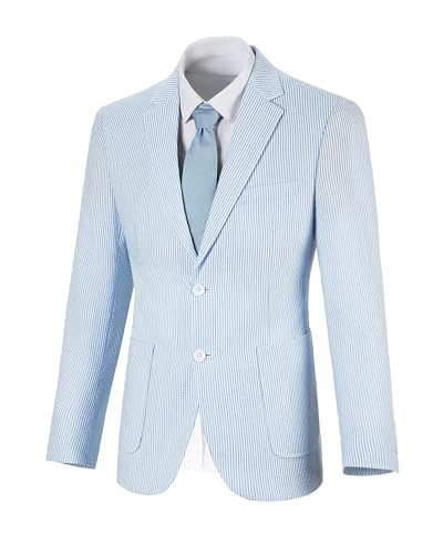 Seersucker Blazer Men Big and Tall Slim Fit Suit Jackets for Men Tuxedo Separate Sport Coat Formal Summer Beach Wedding Sky Blue Outfit Plus Size 3XL3