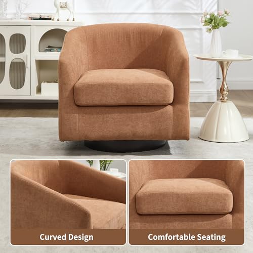 Image of VipDesk 360 Swivel Accent Chair, 500 lbs Heavy-Duty Barrel Chair with Thick 4.7 inch Cushion, Durable Upholstered Armchair, Modern Comfy Chair for Living Room Bedroom Office, Terracotta