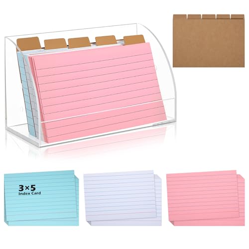 Affrolling 3 x 5 Inch Acrylic Index Card Box 100 Pcs Color