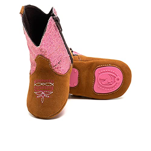 Bota Texana Bebê Menina em Tecido Rosa Bordada Confortável Linha Kapell Baby (19/20)