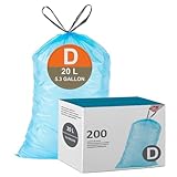 5.3 Gallon Code D (200 Count) Heavy Duty Trash Bags Blue Reinforced Drawstring Custom Fit Compatible with simpleman Code D Extra Strong Garbage Liners 5.3 Gallon/20 Liter| Tear & Leak Resistant Blue