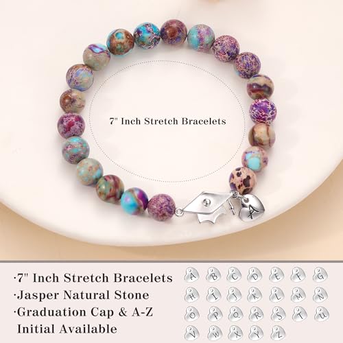 Sistble College Graduation Gifts 2026 Graduation Bracelet Class of 2026 5th 8th High Middle School College Inspirational Gifts for Women V Initial Purple Jasper Beaded Jewelry — view 5