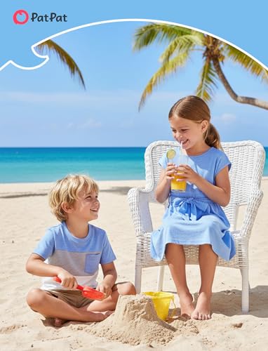 Image of PATPAT Family Matching Outfits Mommy and Me Dresses Floral Dress & Tee Sets | Couples Matching Outfits, Beach Vacation, Family Photoshoot, Drop Shoulder Design Dress, Cotton Blend T-shirts