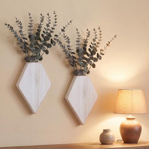 Chunful 2 Pcs Wooden Wall Planter Decor,Retro White,7.1 x 4.7 x 1.2 Inches