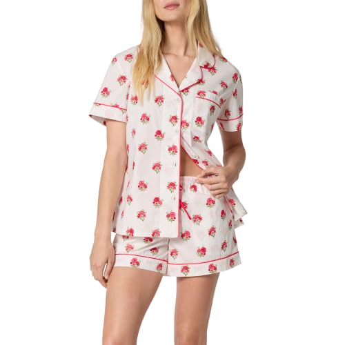 Image of Bed Head PJs Women's Short Sleeve Woven Cotton Sateen Shorty Pajama Set - Organic, Soft, Lightweight, Classic Fit Sleepwear