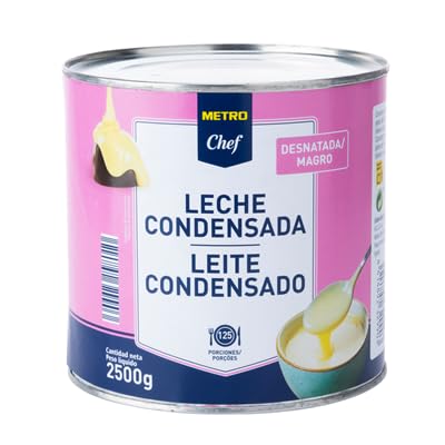 METRO Chef Leche Condensada - Entera y Desnatada - 2,5kg, 950g, 2,42kg, 900g | Ideal para Postres y Repostería | (1 LATA, Leche Condensada Desnatada 2,5 kG.)