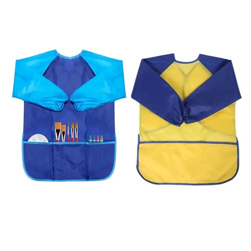 Delantal Infantil Pintura Impermeable Delantales de Niño,2Pack Batas Impermeables de Pintura de Artistas Blusón Delantal Babero de Mangas Larga con 3 Bolsillos Convenientes para Pinta Arcilla Cocinar