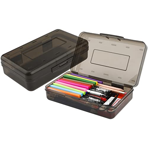 Caixa de lápis, estojo transparente de grande capacidade, 1 estojo de lápis rígido, caixa de giz de cera com design empilhável de tampa apertada, caixa de armazenamento de plástico para material de