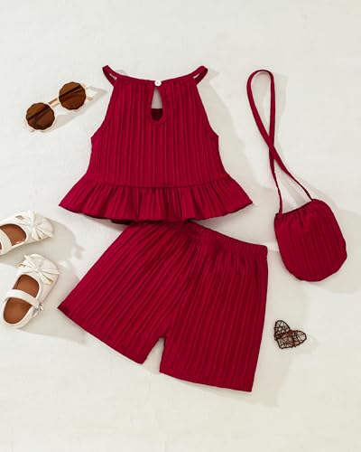 Image of Weebaby Toddler Girl Clothes Baby Summer Outfits Sleeveless Halter Top Ruffle Short Set Cute Kids Clothes Girls