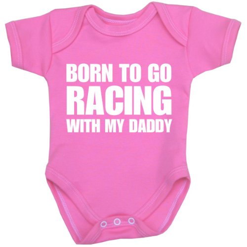BabyPrem Baby Bodysuit Born to go Racing with my Daddy NB-12 mth PINK NB