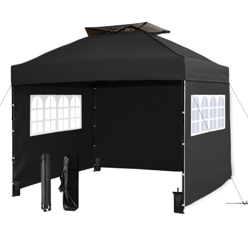 Puxzlntz 10x10 Pop Up Canopy Tent with Window Sidewalls & Top Vent, Portable Instant Folding Gazebo Sun Shade for Sports, Camping, Patio, Black