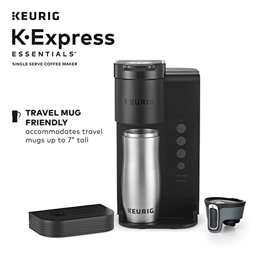 Keurig K-Express Essentials Coffee Maker, Single Serve K-Cup Pod Coffee Brewer, Black - 3 Cup Sizes 6, 8, & 10Oz, 36 Oz Removable Reservoir - Broag Random Color Water Bottle #TOP6