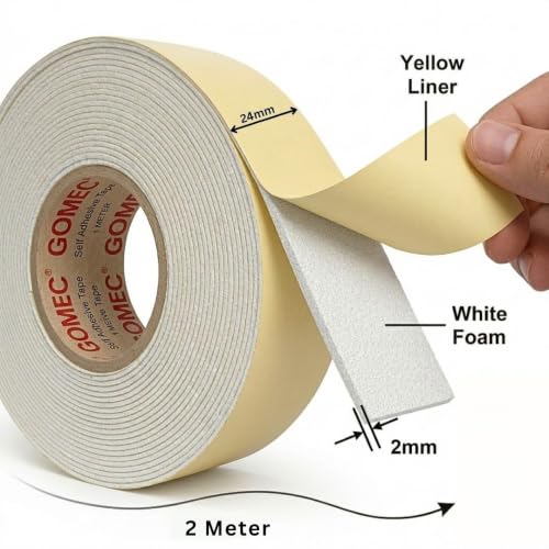 Image of Double-Sided Foam Tape 24mm - Strong Mounting, Shock Absorbing, Multi-Surface Adhesive Tape for Home, Office, Decor & Automotive - No Drilling, Clean Finish (2mtr X 24MM (Pack of 3))