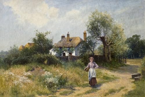 ARToPHIIU Cuadros Abstractos Póster de Lienzo Impresión en Lienzo Paisaje con Cottage Woman Late Th- de Ernest Walbourn para la Decoración del Hogar de la Oficina 60x90cm