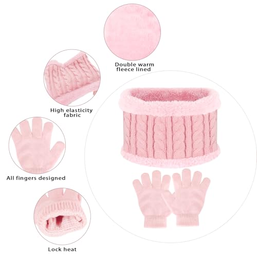 Image of Kids Hat Scarf Gloves Set, Kids Winter Beanie Hat Scarf Gloves Set with Knit Thick Warm Fleece Lined for 1-6 Years Old