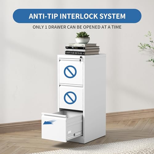 Image of 3 Drawer File Cabinet with Lock,Metal File Cabinet for Home Office