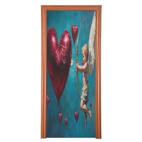 FLildon Cupid Love Valentine's Day Door Cover Decoration, Party Accessory Porch Decor for Festive Ornament Room Door Covers 35 x 79 Inch