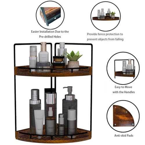 Image of Dorhors 2-Tier Bathroom Counter Organizer,Vanity Counter Corner Shelf, Skincare, Wood Countertop Bathroom Storage and Organization for Kitchen (Dark Red)