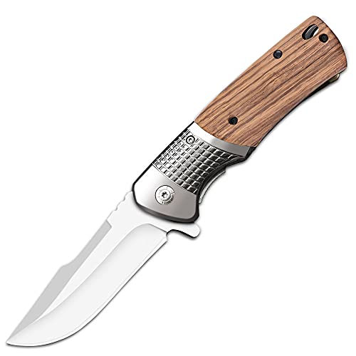 Eil Klappmesser Taschenmesser Scharfes Outdoor Messer Outdoor Survival Messer für Camping Jagd Angeln,Gürtelclip, Sicherheitsverschluss, Holzgriff einhandmesser gürtelmesser jagdmesser