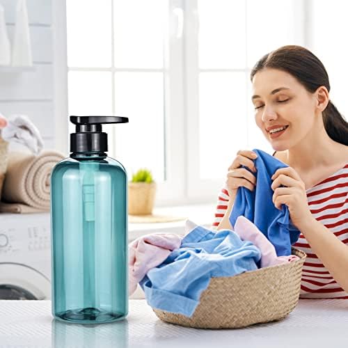 3 Pack 500ml/17oz Empty Shampoo Bottles Soap Dispenser Bottle Refillable Plastic Lotion Pump Bottles with Silicone Funnel & Labels Shampoo & Conditioner Blue Pump Bottle for Bathroom & Kitchen
