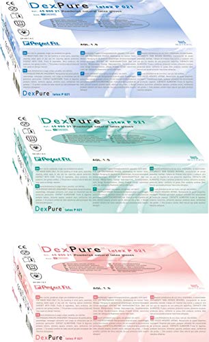 Honeywell 4580121-L DexPure 801-21 Non Powdered Disposable Natural Latex Chemical Protective Gloves, Ambidextrous, 25 cm Length, Certified for Food Contact, Size L (BOX of 100 Gloves/ 50 Pairs)
